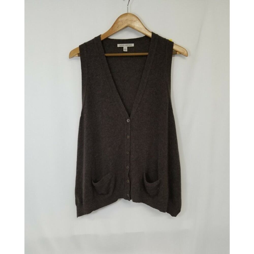 Autumn Cashmere Heathered Brown Button Front Sweater Vest w/ Pockets Size Large